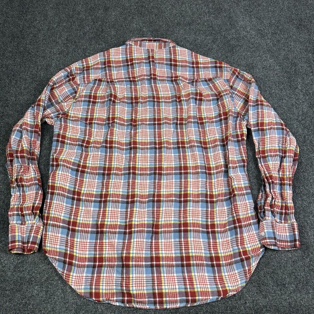 J McLaughlin Linen Shirt Mens XL Red Blue Plaid Gramercy Button Up Casual - Picture 9 of 10